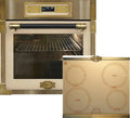 Retro Einbau-Backofen-Set mit Induktionskochfeld, 80L, Elfenbein, 60 cm, Bronze-Akzente