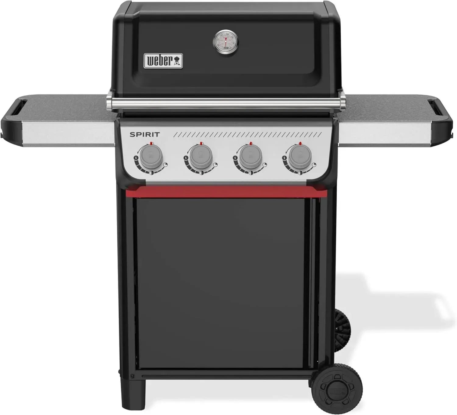 Weber Spirit E-410 Gasgrill mit 4 Brennern und Snap-Jet Zündung, Robuste Räder, Warmhalterost, 51x46 cm Grillfläche, Kompatibel mit Seitenablagen, Schwarz/Silber