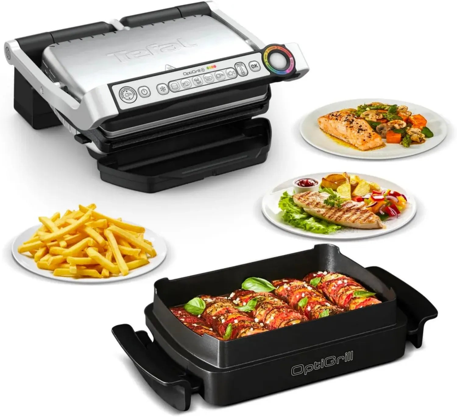 Tefal Kontaktgrill OptiGrill & Bake mit Backschale und 6 Automatikprogrammen