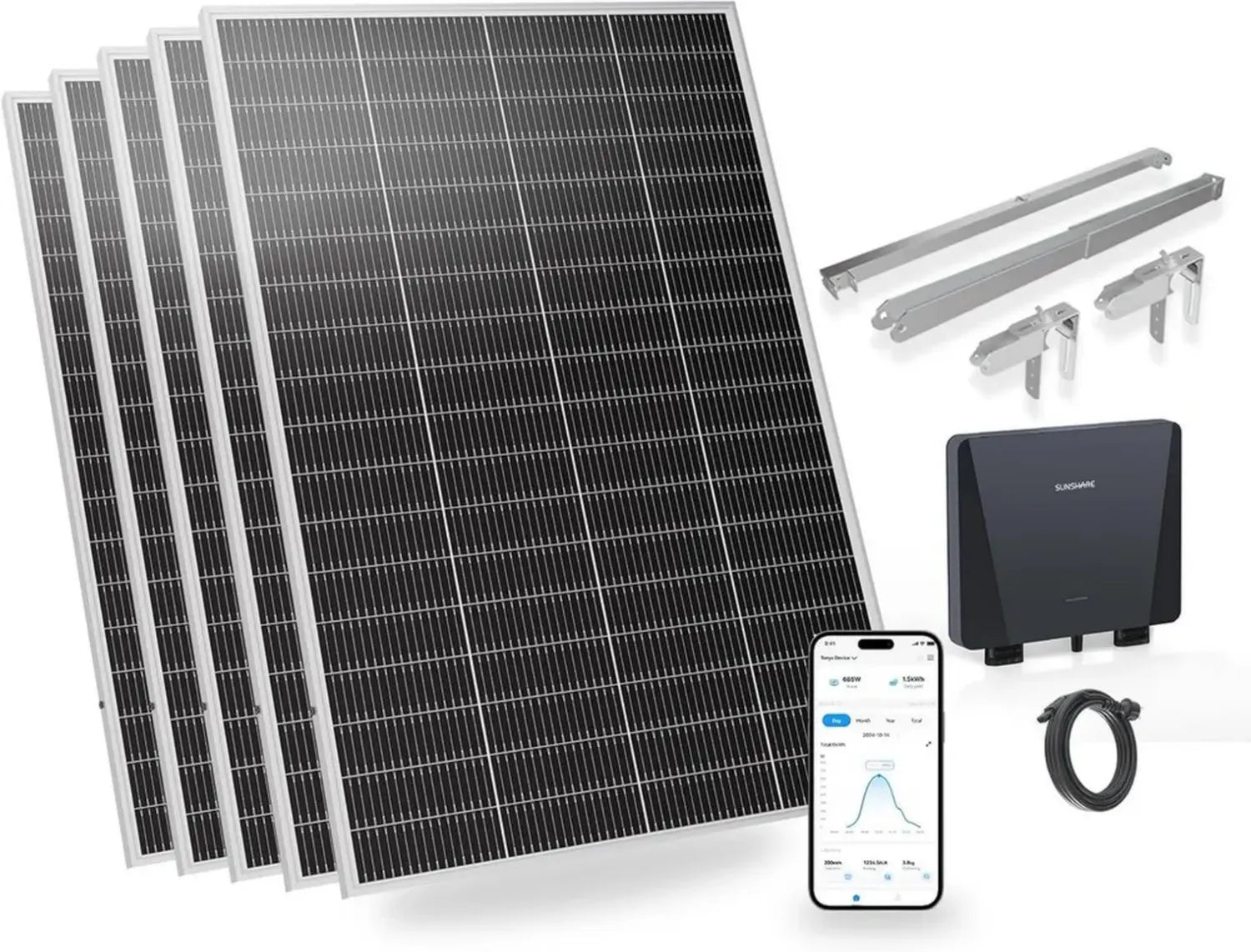 Leistungsstarkes 1000W Balkonkraftwerk Set mit Halterung – Inkl. 800W Mikro-Wechselrichter & Solarpanel – Einfach Installieren, Ideal für jeden Balkon