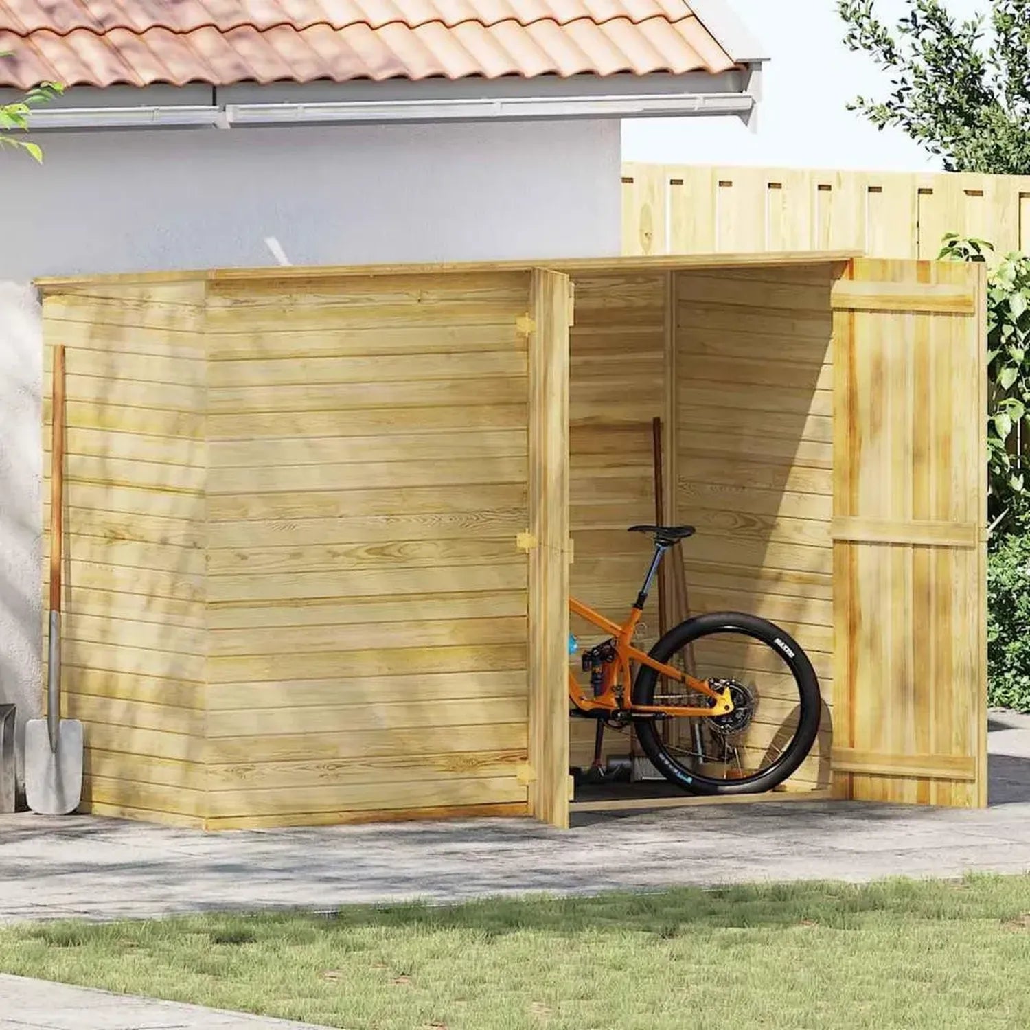 Großes Kiefernholz Gartenhaus 232x110x170 cm mit langlebigem Asphaltfilzdach und praktischer Doppeltür