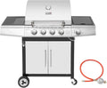 Royal Gourmet Gasgrillwagen mit 5 Brennern, automatischer Zündung, Thermometer und Stauraum, 14,5 kW Leistung, Edelstahl, ideal für Camping und Outdoor BBQ, Silber