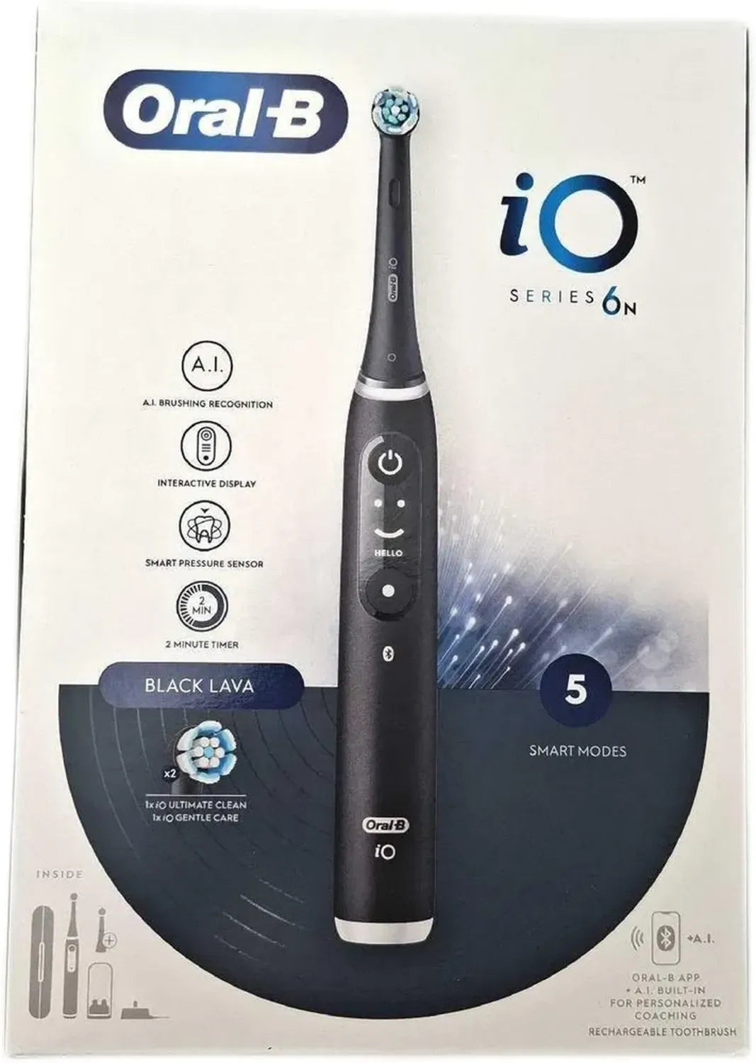 Oral-B iO 6N Wiederaufladbare Elektrische Zahnbürste, Schwarz, mit 2 Ersatzbürsten und Reiseetui, inkl. Pro-Expert Zahnpasta