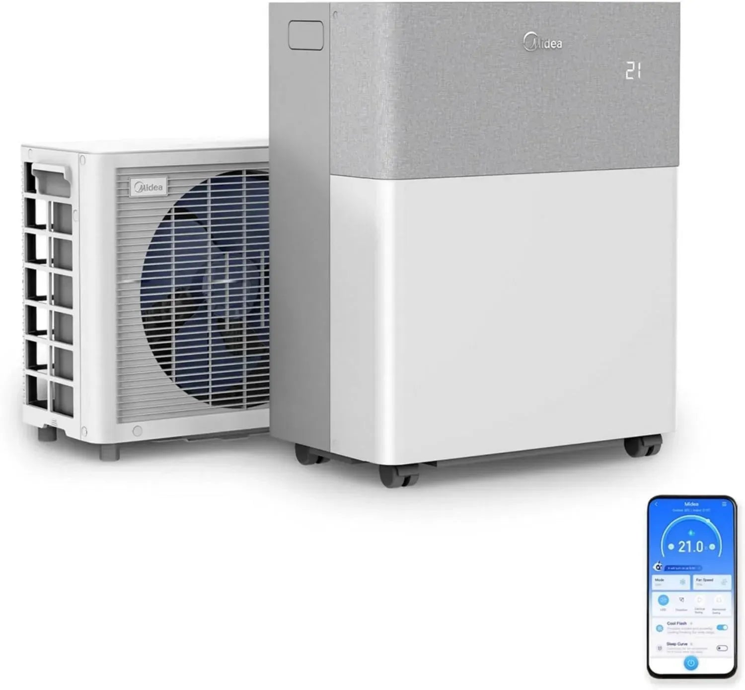 Midea Tragbare Klimaanlage mit Wärmepumpe, Energieklasse A++/A+, 12000 BTU, Leise bei 39 dB für Räume bis 42 m²