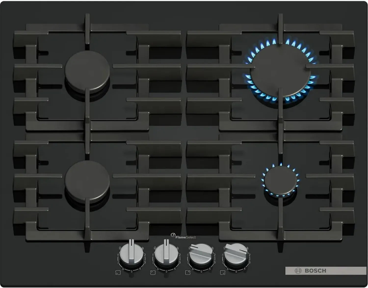Bosch Serie 6 Gaskochfeld mit 4 Brennern, 60 cm, gehärtetes Glas, schwarz