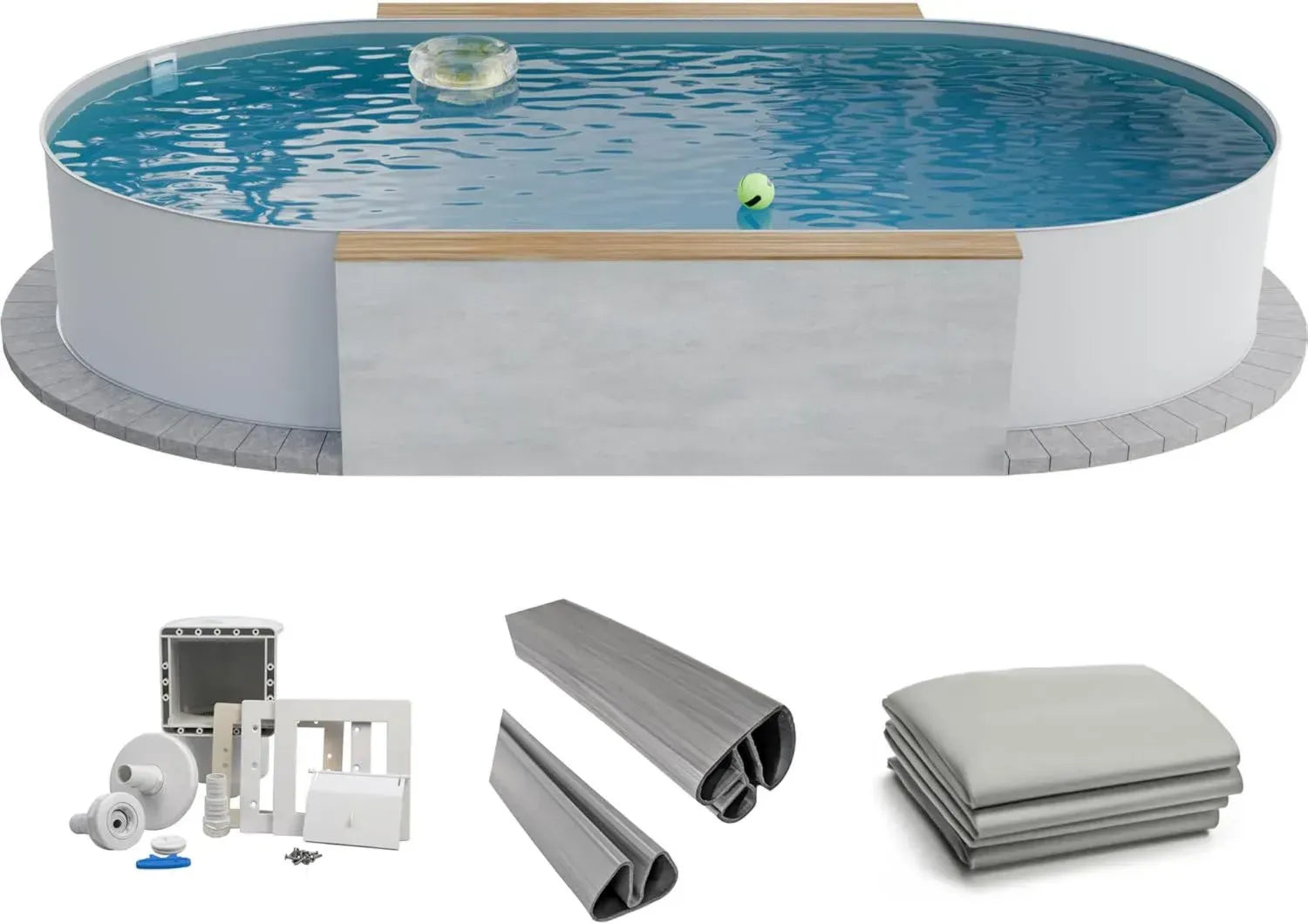 Ovaler Stahlwandpool Set 525x320x120 cm mit weißem 0,6 mm Stahl und grauer 0,8 mm Folie