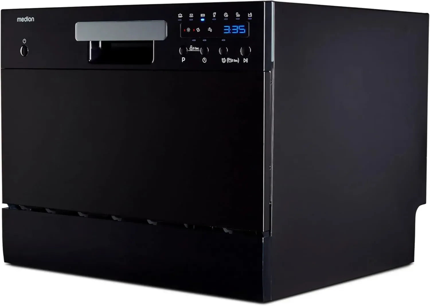 MEDION Tischgeschirrspüler, 6 Gedecke, 7 Programme, ECO-Modus, 6,5L Verbrauch, AquaStop, LED-Anzeige, Kindersicherung, schwarz