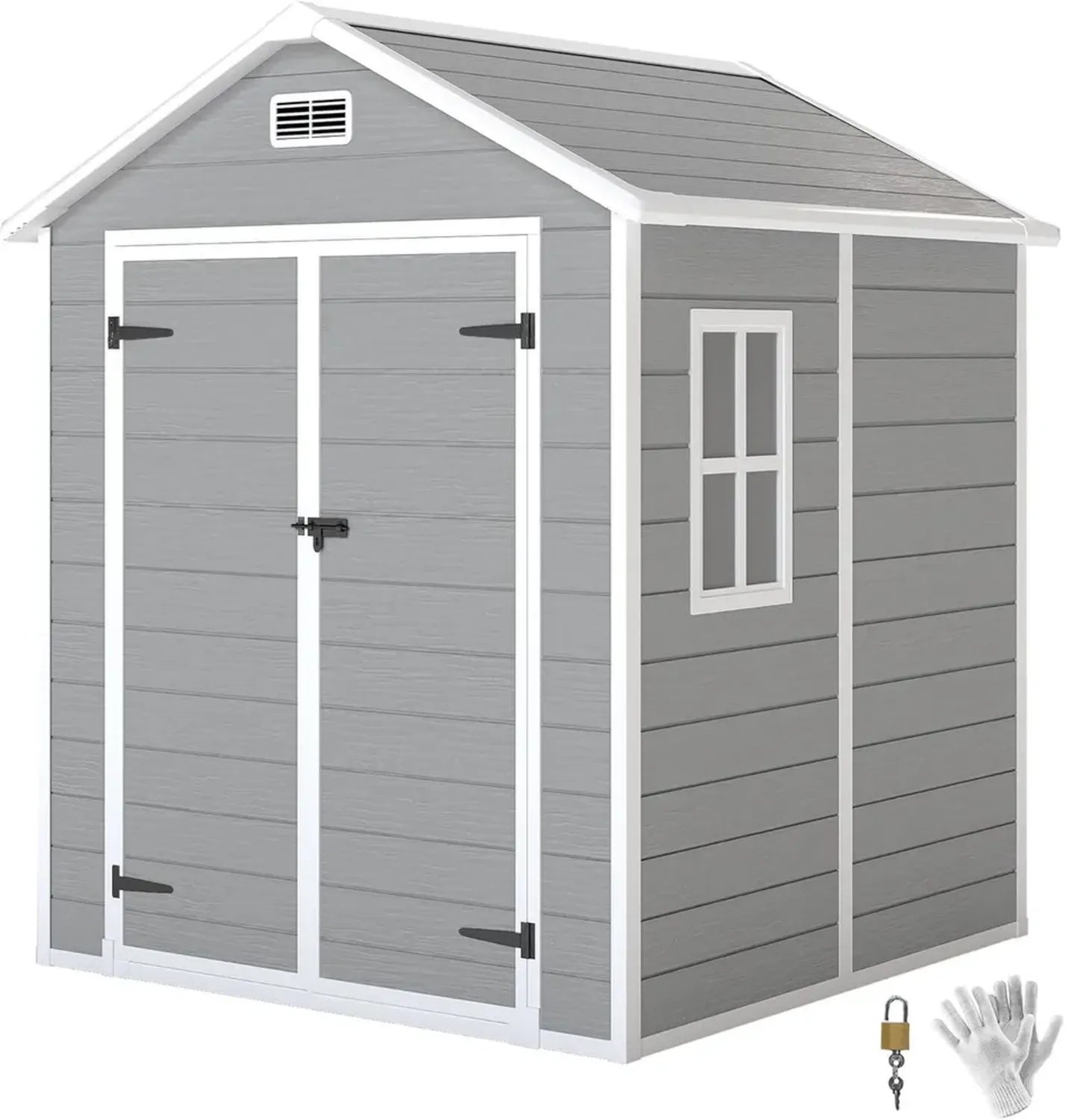 Outsunny Wetterfestes Gerätehaus mit Schloss und Fenster, 2,4m², Kunststoff, 182x151x219 cm, Grau