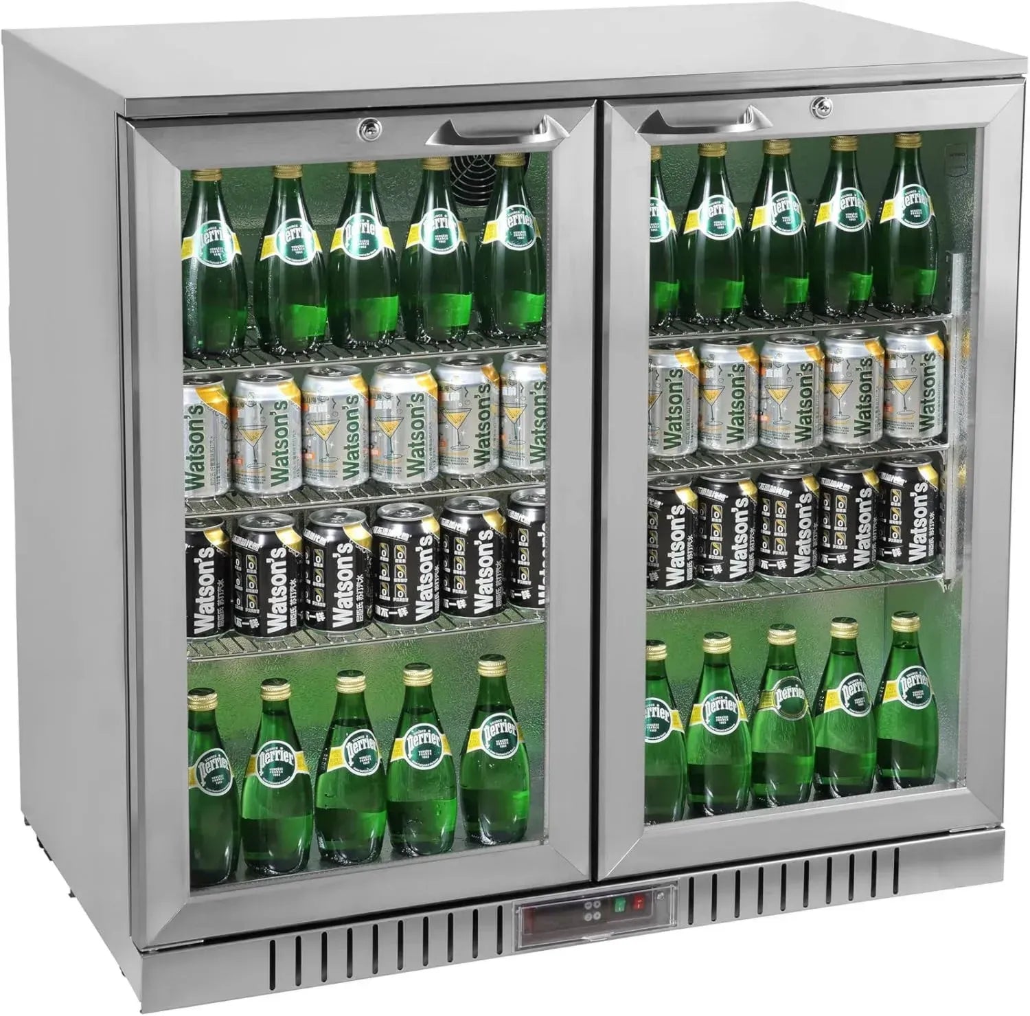 Glastür-Kühlschrank 198L, Edelstahl, LED, automatische Abtauung