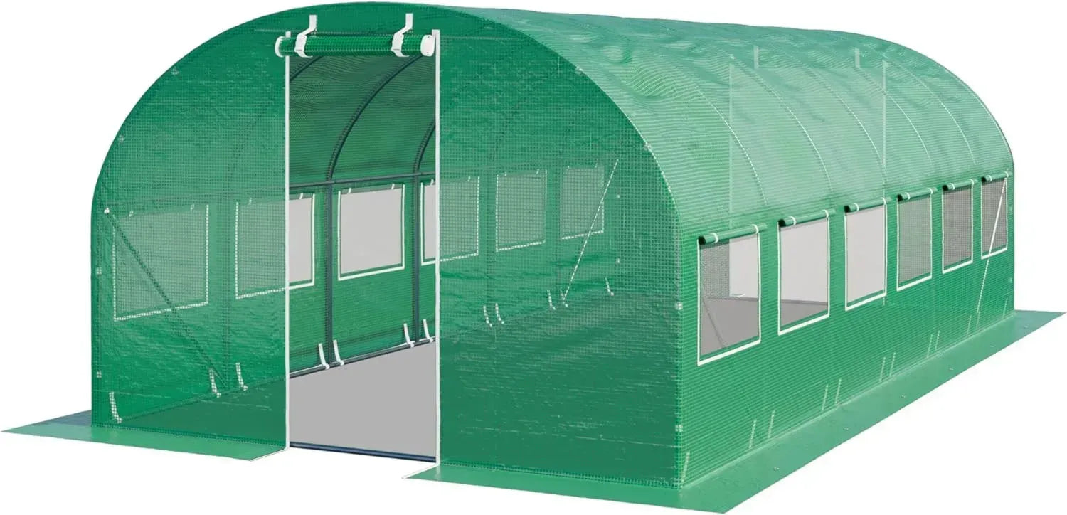 TOOLPORT Gewächshaus 3x6m - Stabiles Folienhaus mit Fenstern, Robuste PE Plane 180g/m², Grün Transparent