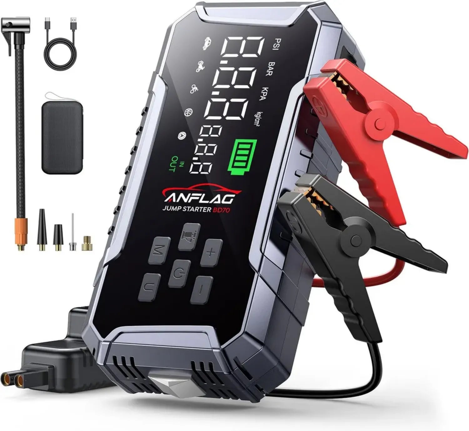 ANFLAG 7000A Starthilfe mit Kompressor 160PSI, 26800mAh Powerbank für Autos bis 12.0L Diesel und alle Benziner, Inklusive Starthilfekabel und LED-Licht