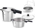 Fissler Vitaquick Duo Schnellkochtopf-Set, 6L + 3,5L, inklusive Einsatz und Glasdeckel, 2 Garstufen, Induktionsgeeignet, Hergestellt in Deutschland