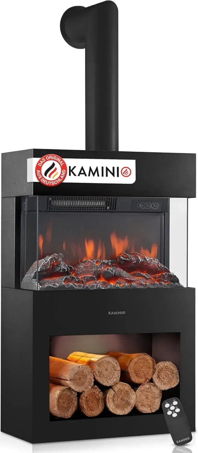 Elektrischer Kaminofen Henri mit 3D-Flammeneffekt und LED-Licht, inklusive Fernbedienung, Schwarz