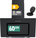 HEINRICHS 60cm Dunstabzugshaube, leistungsstark 300m³/h, platzsparend & modern, mit LED-Licht, 3 Stufen, Aktivkohlefilter inklusive, 69W, Schwarz