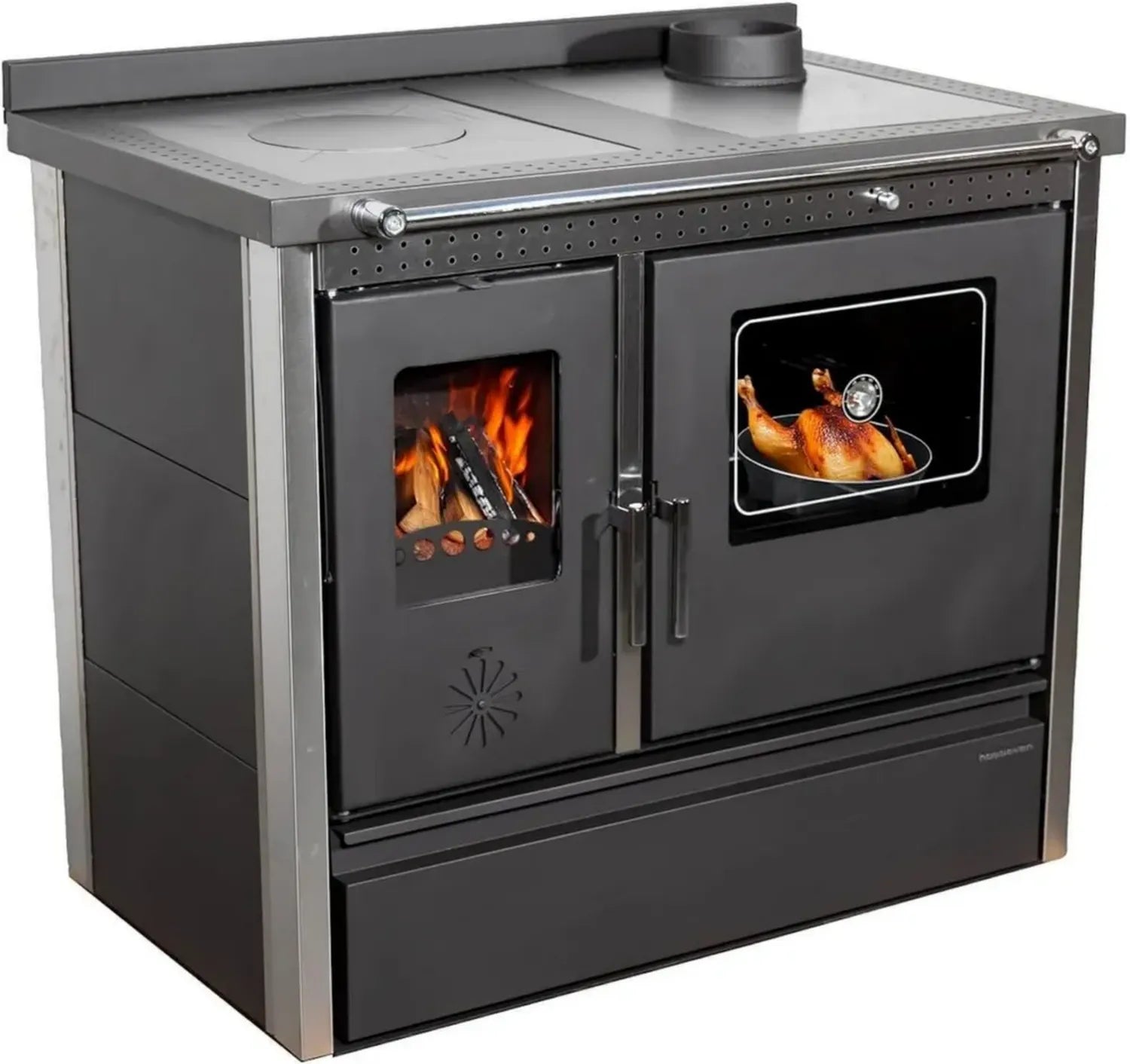 Holzofen 11 kW mit Backfach und Kochplatte - Lotus Inox Schwarz